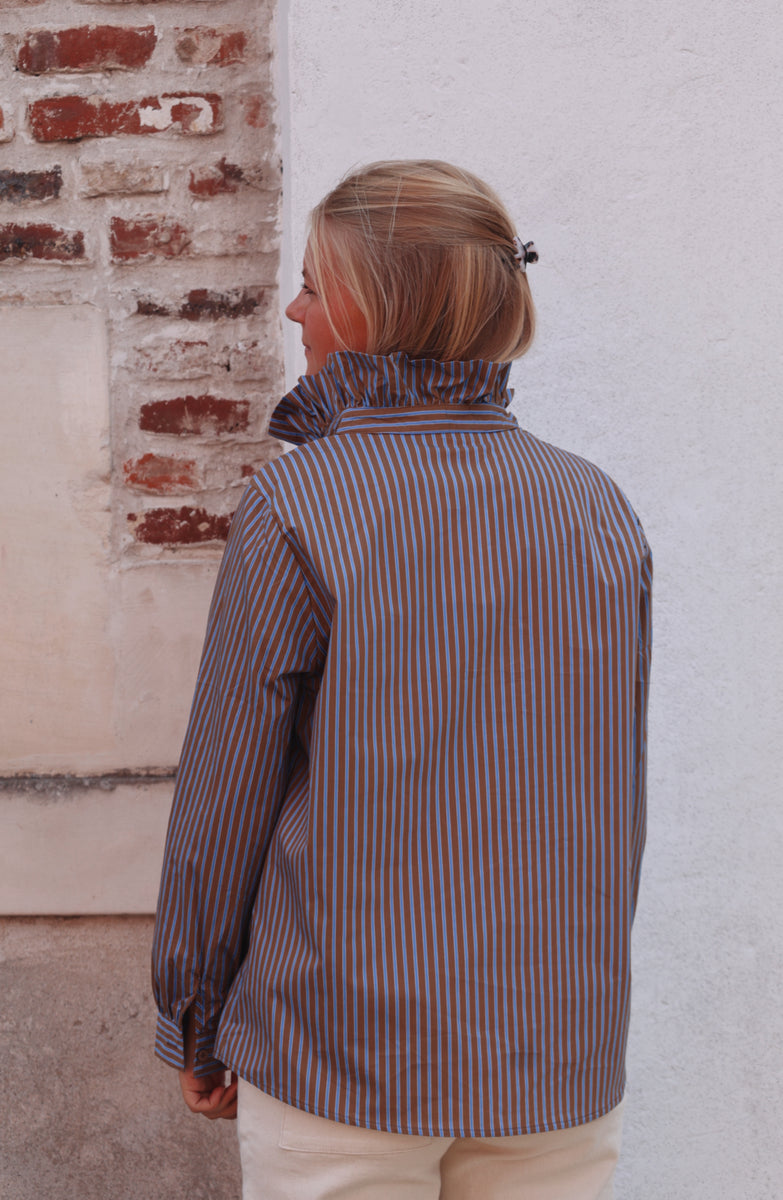 Blouse Auguste - rayures chocolat/bleu